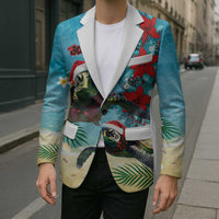 Hawaiian Mele Kalikimaka Blazer Tropical Xmas Turtles Red Poinsettia Watercolor - Polynesian Pride