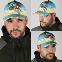 Hawaiian Mele Kalikimaka Classic Cap Xmas Turtles and Tropical Plants with Red Poinsettia Watercolor Style - Polynesian Pride