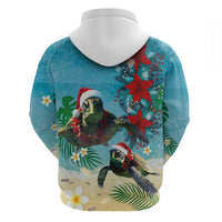 Hawaiian Mele Kalikimaka Hoodie Tropical Xmas Turtles Red Poinsettia Watercolor - Polynesian Pride
