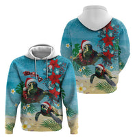 Hawaiian Mele Kalikimaka Hoodie Tropical Xmas Turtles Red Poinsettia Watercolor - Polynesian Pride