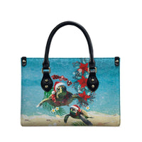 Hawaiian Mele Kalikimaka Leather Bag Tropical Xmas Turtles Red Poinsettia Watercolor - Polynesian Pride