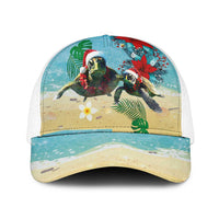 Hawaiian Mele Kalikimaka Mesh Trucker Cap Xmas Turtles and Tropical Plants with Red Poinsettia Watercolor Style - Polynesian Pride