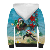 Hawaiian Mele Kalikimaka Sherpa Hoodie Tropical Xmas Turtles Red Poinsettia Watercolor - Polynesian Pride