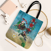 Hawaiian Mele Kalikimaka Tote Bag Tropical Xmas Turtles Red Poinsettia Watercolor - Polynesian Pride