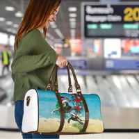 Hawaiian Mele Kalikimaka Travel Bag Tropical Xmas Turtles Red Poinsettia Watercolor - Polynesian Pride