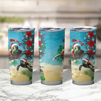Hawaiian Mele Kalikimaka Tumbler Cup Tropical Xmas Turtles Red Poinsettia Watercolor - Polynesian Pride