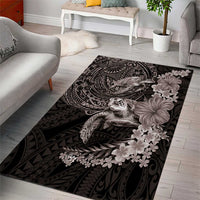 Hawaiian Plumeria and Hibiscus with Turtles Area Rug Polynesian Art Grayscale - Polynesian Pride