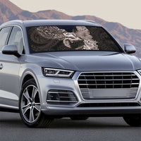 Hawaiian Plumeria and Hibiscus with Turtles Auto Sun Shade Polynesian Art Grayscale - Polynesian Pride