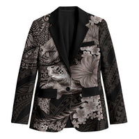 Hawaiian Plumeria and Hibiscus with Turtles Blazer Polynesian Art Grayscale - Polynesian Pride