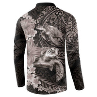 Hawaiian Plumeria and Hibiscus with Turtles Button Sweatshirt Polynesian Art Grayscale - Polynesian Pride