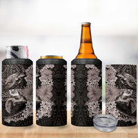Hawaiian Plumeria and Hibiscus with Turtles 4 in 1 Can Cooler Tumbler Polynesian Art Grayscale - Polynesian Pride