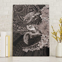 Hawaiian Plumeria and Hibiscus with Turtles Canvas Wall Art Polynesian Art Grayscale - Polynesian Pride