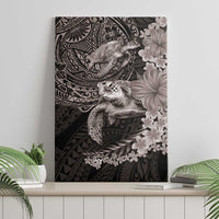 Hawaiian Plumeria and Hibiscus with Turtles Canvas Wall Art Polynesian Art Grayscale - Polynesian Pride