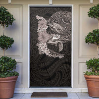 Hawaiian Plumeria and Hibiscus with Turtles Door Cover Polynesian Art Grayscale - Polynesian Pride