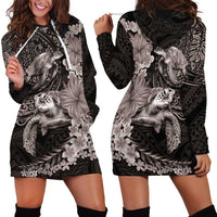 Hawaiian Plumeria and Hibiscus with Turtles Hoodie Dress Polynesian Art Grayscale - Polynesian Pride