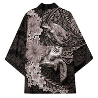 Hawaiian Plumeria and Hibiscus with Turtles Kimono Polynesian Art Grayscale - Polynesian Pride