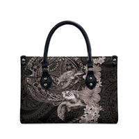 Hawaiian Plumeria and Hibiscus with Turtles Leather Bag Polynesian Art Grayscale - Polynesian Pride
