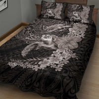Hawaiian Plumeria and Hibiscus with Turtles Quilt Bed Set Polynesian Art Grayscale - Polynesian Pride