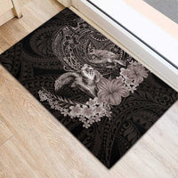 Hawaiian Plumeria and Hibiscus with Turtles Rubber Doormat Polynesian Art Grayscale - Polynesian Pride