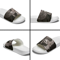 Hawaiian Plumeria and Hibiscus with Turtles Slide Sandals Polynesian Art Grayscale - Polynesian Pride