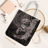 Hawaiian Plumeria and Hibiscus with Turtles Tote Bag Polynesian Art Grayscale - Polynesian Pride