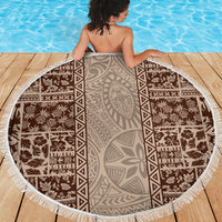 Hawaii Style Hibiscus and Tribal Element Fabric Patchwork Beach Blanket Beige Version LT03 - Polynesian Pride