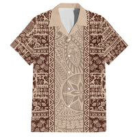 Hawaii Style Hibiscus and Tribal Element Fabric Patchwork Family Matching Summer Maxi Dress and Hawaiian Shirt Beige Version LT03 Dad's Shirt - Short Sleeve Beige - Polynesian Pride