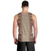 Hawaii Style Hibiscus and Tribal Element Fabric Patchwork Men Tank Top Beige Version LT03 - Polynesian Pride