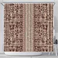 Hawaii Style Hibiscus and Tribal Element Fabric Patchwork Shower Curtain Beige Version LT03 - Polynesian Pride