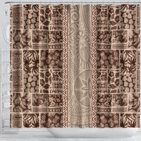 Hawaii Style Hibiscus and Tribal Element Fabric Patchwork Shower Curtain Beige Version LT03 - Polynesian Pride