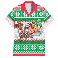 Hawaii Mele Kalikimaka Family Matching Long Sleeve Bodycon Dress and Hawaiian Shirt Aloha Santa and Palm Tree Mix Kakau Pattern LT03 Dad's Shirt - Short Sleeve Green - Polynesian Pride