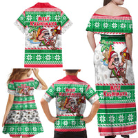 Hawaii Mele Kalikimaka Family Matching Off Shoulder Maxi Dress and Hawaiian Shirt Aloha Santa and Palm Tree Mix Kakau Pattern LT03 - Polynesian Pride