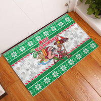 Hawaii Mele Kalikimaka Rubber Doormat Aloha Santa and Palm Tree Mix Kakau Pattern LT03 Green - Polynesian Pride