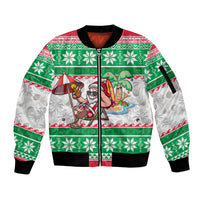 Hawaii Mele Kalikimaka Sleeve Zip Bomber Jacket Aloha Santa and Palm Tree Mix Kakau Pattern LT03 Unisex Green - Polynesian Pride