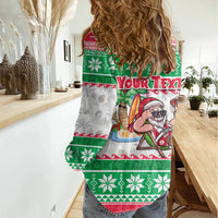 Custom Hawaii Mele Kalikimaka Women Casual Shirt Aloha Santa and Palm Tree Mix Kakau Pattern LT03 - Polynesian Pride