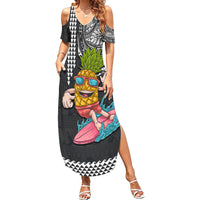 Hawaii Pineapple Surfing With Kakau Tribal Family Matching Summer Maxi Dress and Hawaiian Shirt LT03 Mom's Dress Brown - Polynesian Pride