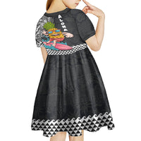 Hawaii Pineapple Surfing With Kakau Tribal Kid Short Sleeve Dress LT03 - Polynesian Pride