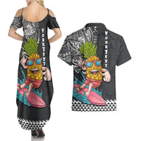 Hawaii Pineapple Surfing Kakau Tribal Personalised Couples Matching Summer Maxi Dress and Hawaiian Shirt LT03 - Polynesian Pride