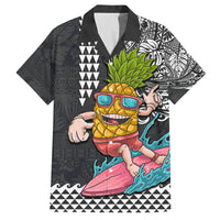 Hawaii Pineapple Surfing Kakau Tribal Personalised Family Matching Puletasi Dress and Hawaiian Shirt LT03 Dad's Shirt - Short Sleeve Brown - Polynesian Pride