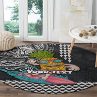 Hawaii Pineapple Surfing Kakau Tribal Personalised Round Carpet LT03 - Polynesian Pride