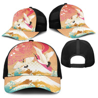 Hawaiian and Japanese Culture Together Baseball Net Cap Kakau Art Tattoo with Cranes and Sakura Spring Vibe LT03 - Polynesian Pride