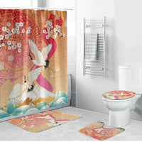 Hawaiian and Japanese Culture Together Bathroom Set Kakau Art Tattoo with Cranes and Sakura Spring Vibe - Polynesian Pride
