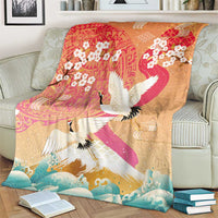 Hawaiian and Japanese Culture Together Blanket Kakau Art Tattoo with Cranes and Sakura Spring Vibe - Polynesian Pride