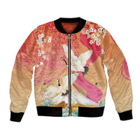 Hawaiian and Japanese Culture Together Bomber Jacket Kakau Art Tattoo with Cranes and Sakura Spring Vibe - Polynesian Pride