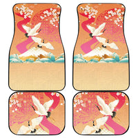 Hawaiian and Japanese Culture Together Car Mats Kakau Art Tattoo with Cranes and Sakura Spring Vibe - Polynesian Pride