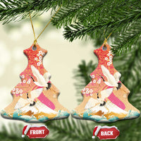 Hawaiian and Japanese Culture Together Ceramic Ornament Kakau Art Tattoo with Cranes and Sakura Spring Vibe - Polynesian Pride