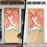 Hawaiian and Japanese Culture Together Door Cover Kakau Art Tattoo with Cranes and Sakura Spring Vibe - Polynesian Pride