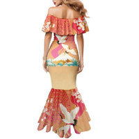 Hawaiian and Japanese Culture Together Family Matching Mermaid Dress and Hawaiian Shirt Kakau Art Tattoo with Cranes and Sakura Spring Vibe - Polynesian Pride