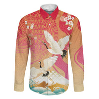 Hawaiian and Japanese Culture Together Family Matching Off Shoulder Maxi Dress and Hawaiian Shirt Kakau Art Tattoo with Cranes and Sakura Spring Vibe LT03 Dad's Shirt - Long Sleeve Multicolor - Polynesian Pride
