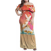 Hawaiian and Japanese Culture Together Family Matching Off Shoulder Maxi Dress and Hawaiian Shirt Kakau Art Tattoo with Cranes and Sakura Spring Vibe - Polynesian Pride